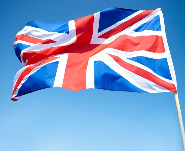 Waving british flag in the sky